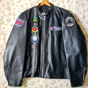 Café Racer black leather motorcycle jacket, men's 3XL